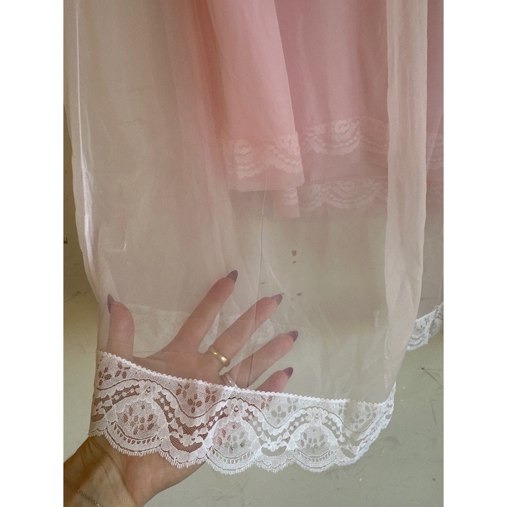 Vintage 60s pink chiffon peignoir matching set - Picture 6 of 6